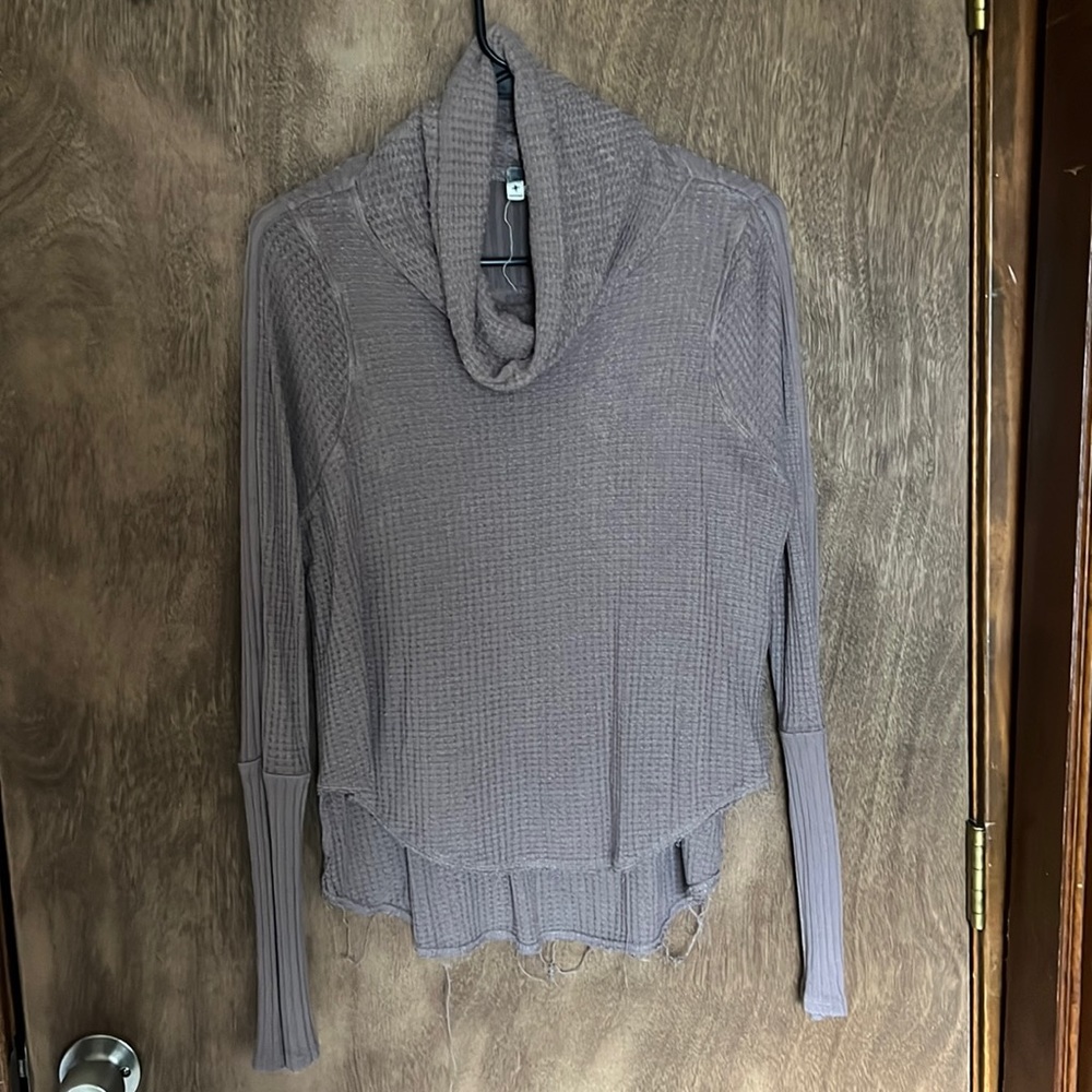 FP We The Free Waffle Knit Cowl Neck LS Top